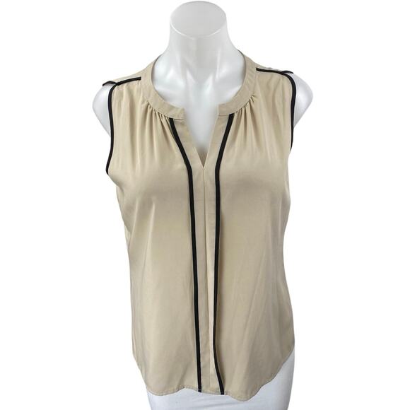 Calvin Klein Women's Beige Tan Khaki Sleeveless Notch Tank Blouse Top Size S - Picture 1 of 4